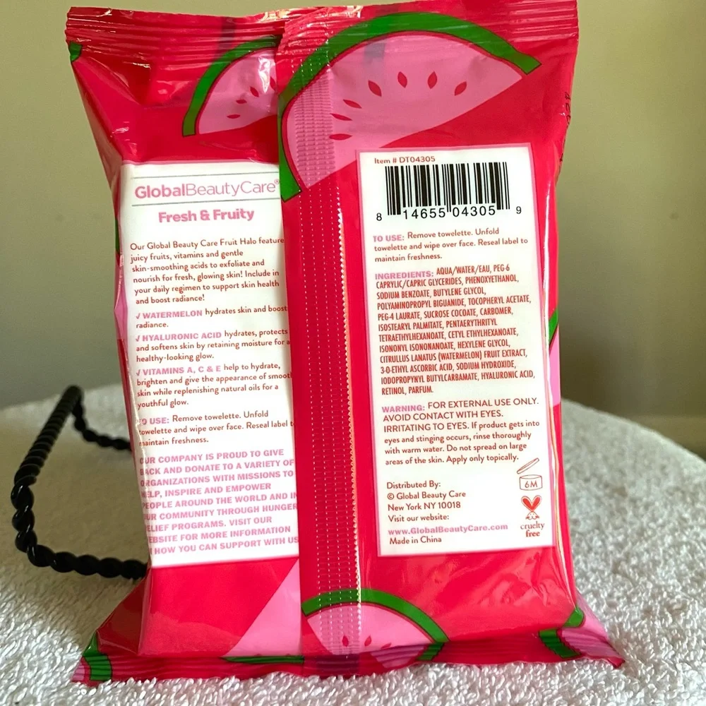 5/$25 Global Beauty 25ct Watermelon & hyaluronic acid Cleansing Wipe